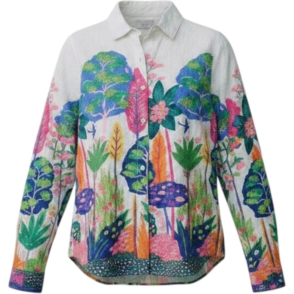 J. McLaughlin Lois Field Blooms Shirt XS Multicolored Button Down Cotton Spandex